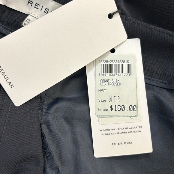 NWT Reiss Joanne Slim Navy Blue Trouser Pants Size 10 Regular - Picture 13 of 13